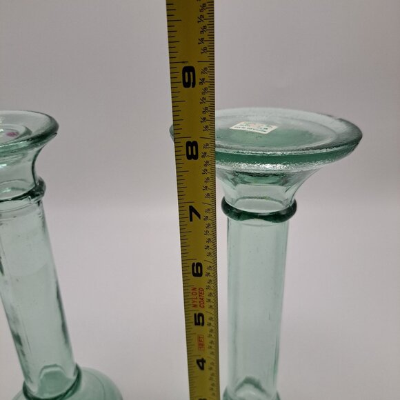 Vintage Recycled Glass Candlestick Holders Pair Made In Spain - Picture 7 of 9